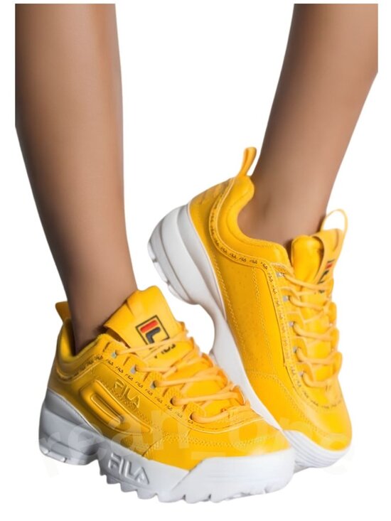 Fila Other - FILA Girls Disruptor II Premium Repeat Yellow Sneakers W/ White Sole Size US 4½